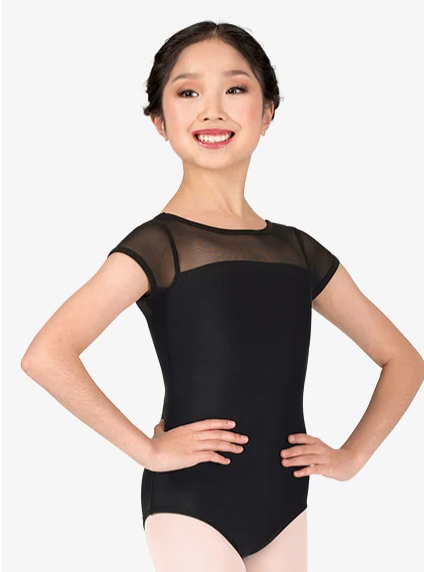 Theatricals | Mesh Short Sleeve Leotard | Black | Extra Small (2-4)