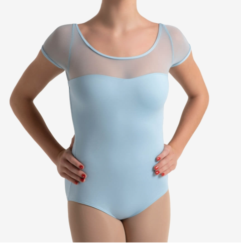 Mesh Cap Sleeve Leotard - Light Blue- Adult Petite