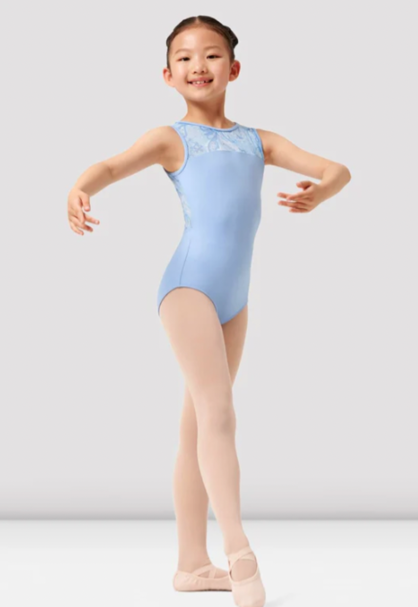 Mirella | Mesh Print Keyhole Leotard | Light Blue | Extra Small (2-4)