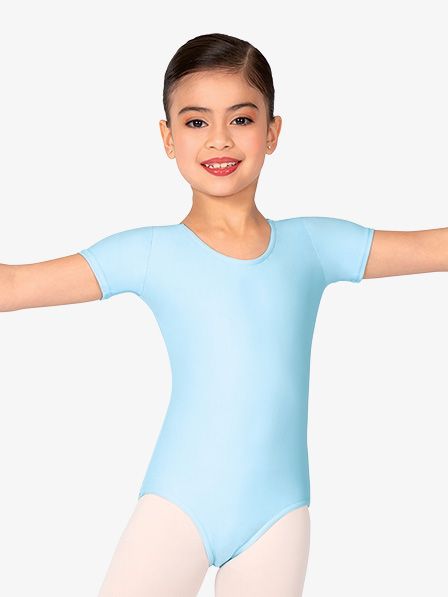 Basic Short Sleeve Leotard - Child Medium (8-10), Basic short sleeve Leotard: Light Blue