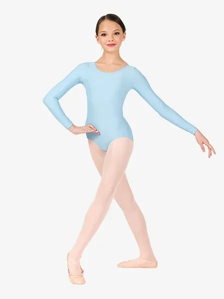 Basic Long Sleeve Leotard - Child Medium (8-10), Basic Long sleeve Leotard: Light Blue