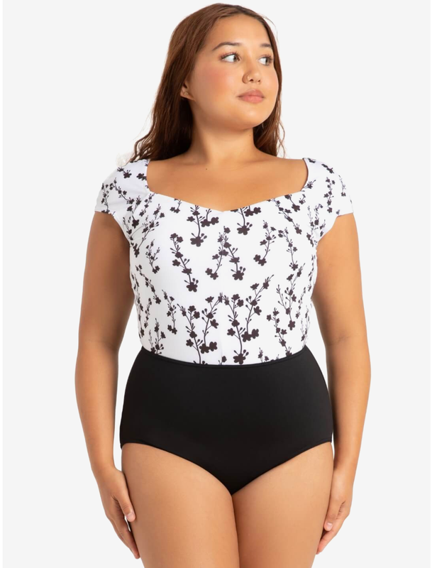 Capezio | Jolie Cap Sleeve Leotard | Black And White | Child Medium (8-10)
