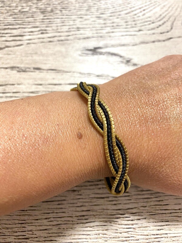 Bracelet noir coton & or végétal