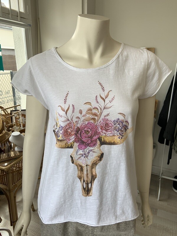 T-shirt blanc imprimé T.U T-shirt blanc imprimé T.U