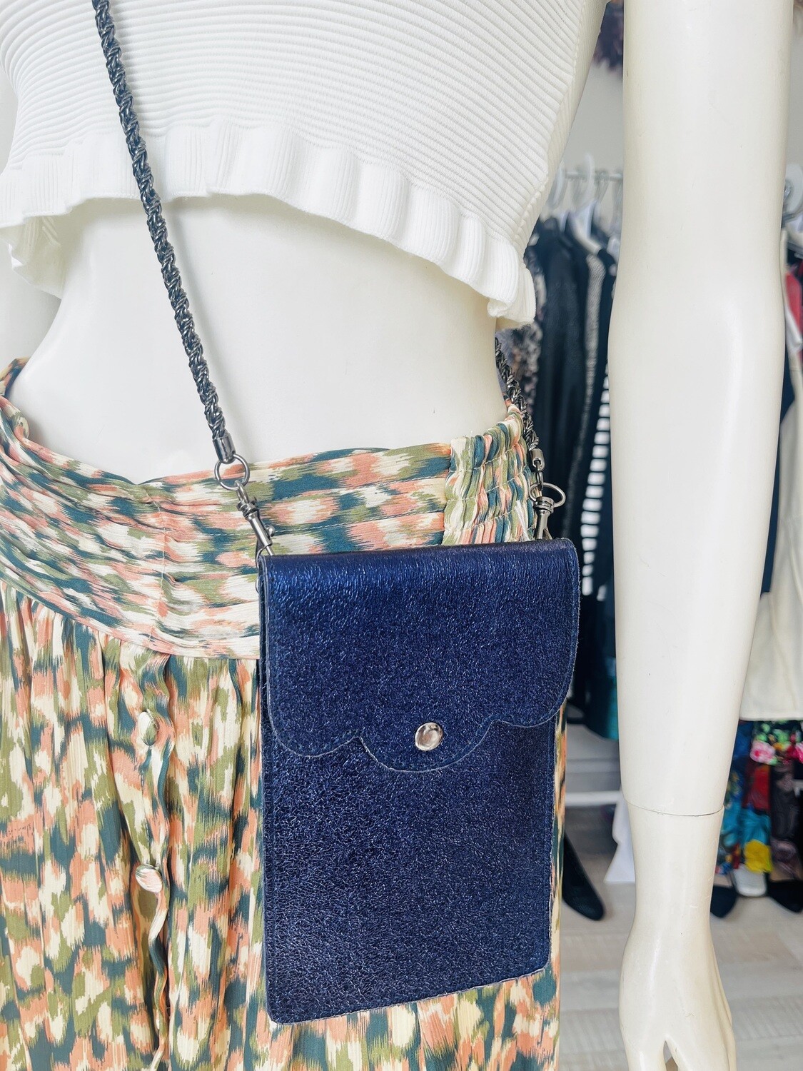 Pochette cuir bleu nuit