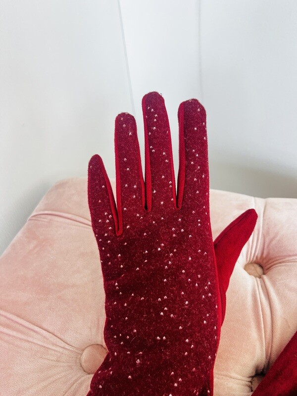 Gants bordeau coeurs Gants bordeau coeurs