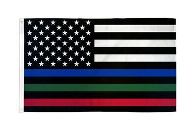 Thin Blue/Green/Red Line USA Flag 3x5' Flag
