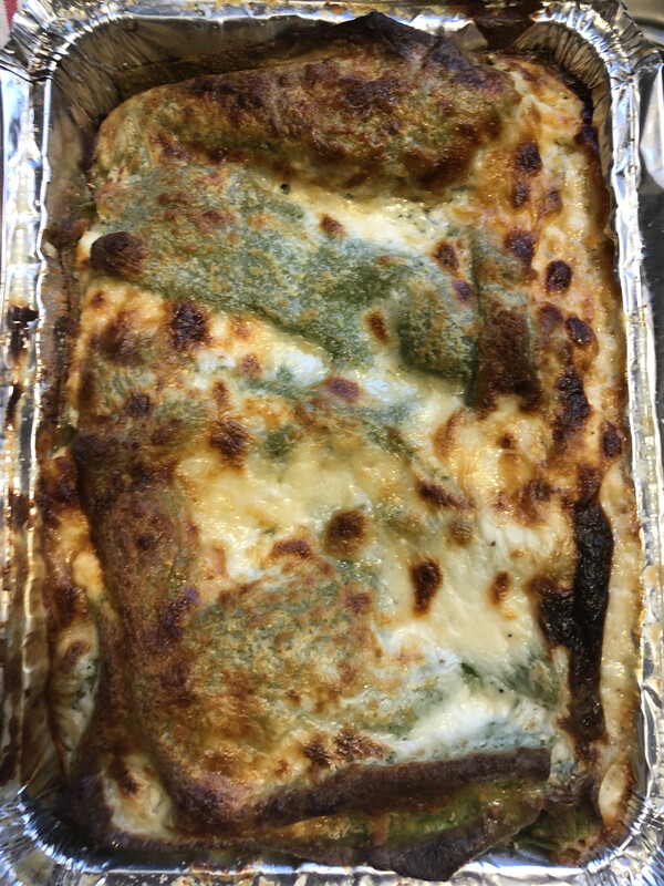 Four Cheese Lasagna W. Spinach Pasta &amp; White Sauce. (over 2lbs Frozen)