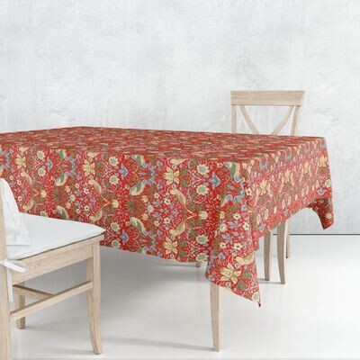 William Morris Strawberry Thief Red Table Linen
