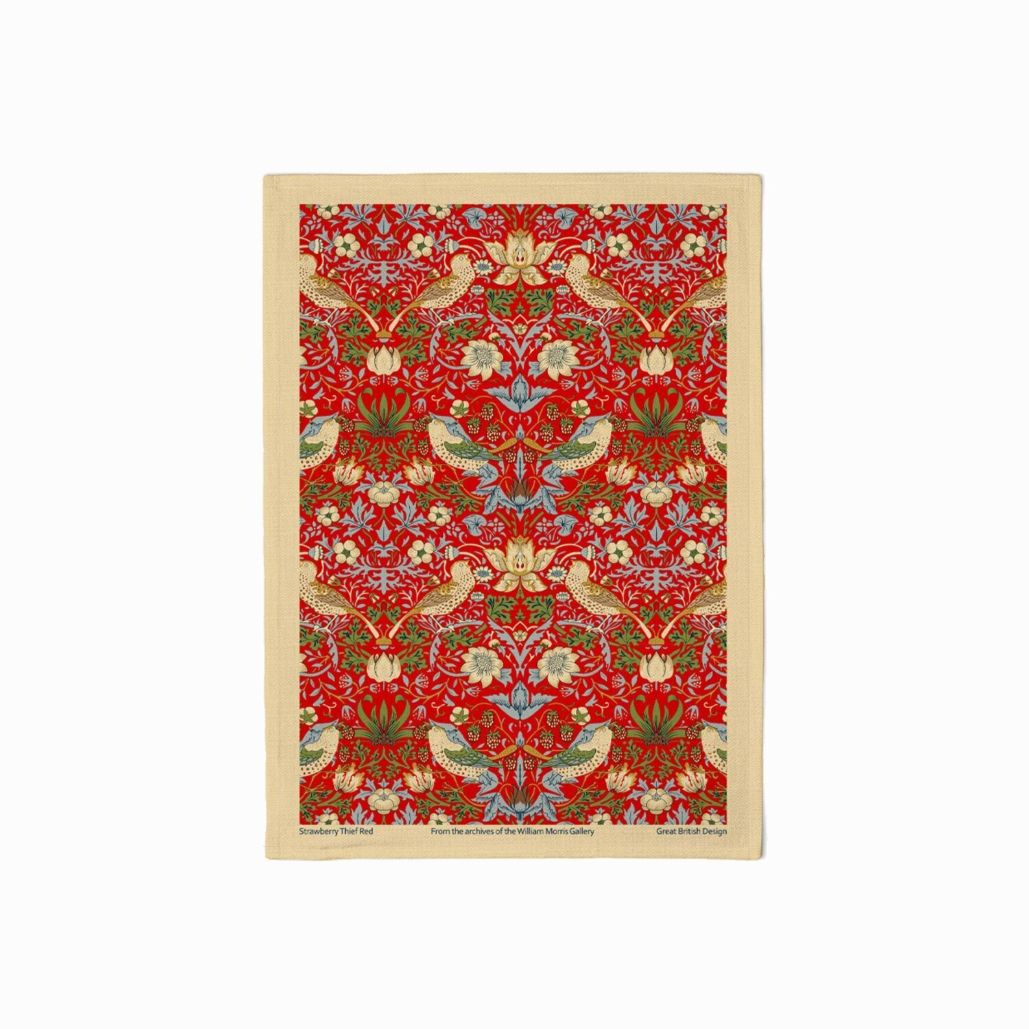 William Morris Strawberry Thief Red Tea Towel
