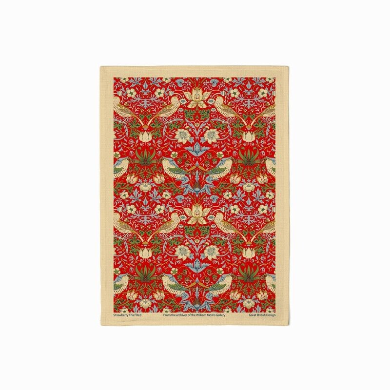 William Morris Strawberry Thief Red Tea Towel