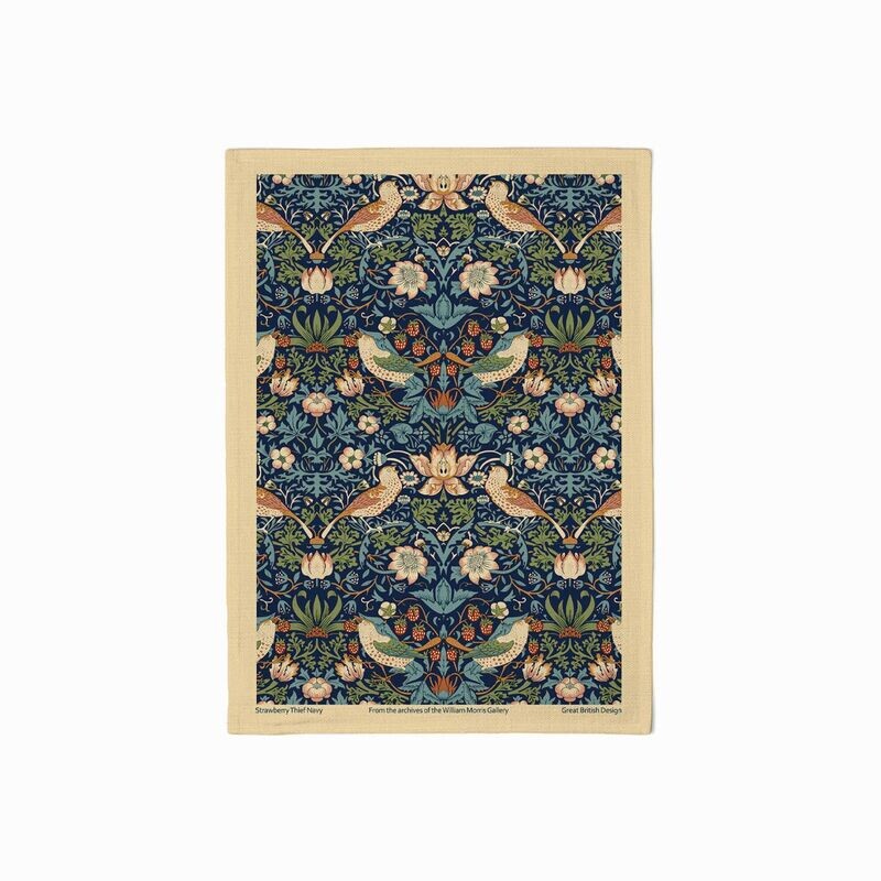 William Morris Strawberry Thief Navy Tea Towel