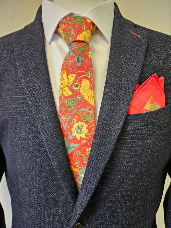 William Morris Strawberry Thief Red Tie & Pocket Square Set