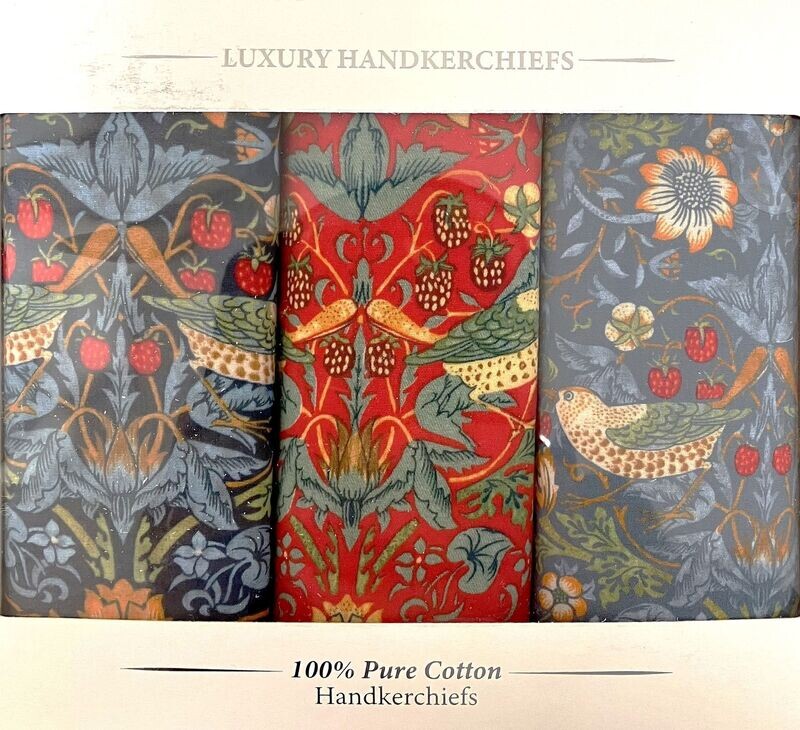 William Morris Strawberry Thief Handkerchiefs box of 3