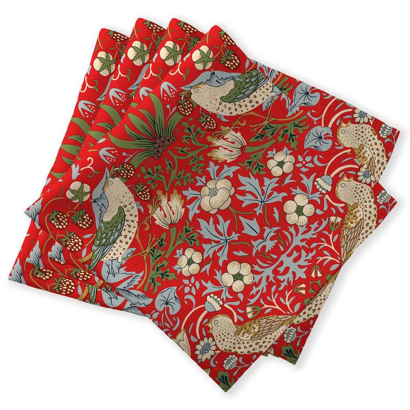 William Morris Strawberry Thief Red Napkins 4-Pack