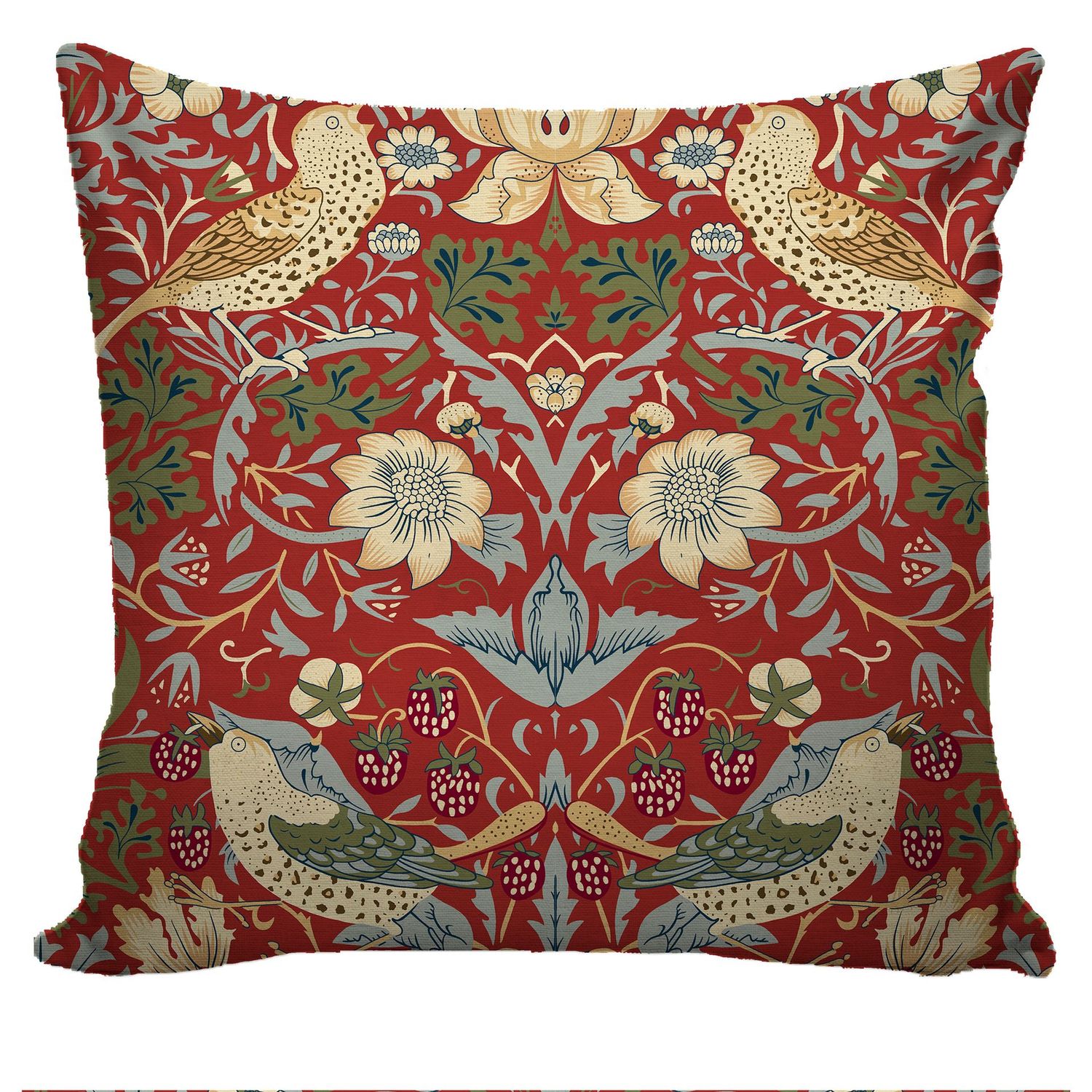 William Morris Strawberry Thief Red Cushion