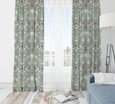 William Morris Strawberry Thief Blue Curtains