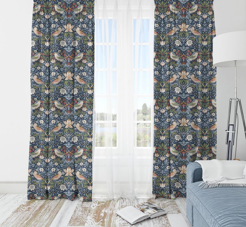 William Morris Strawberry Thief Navy Curtains