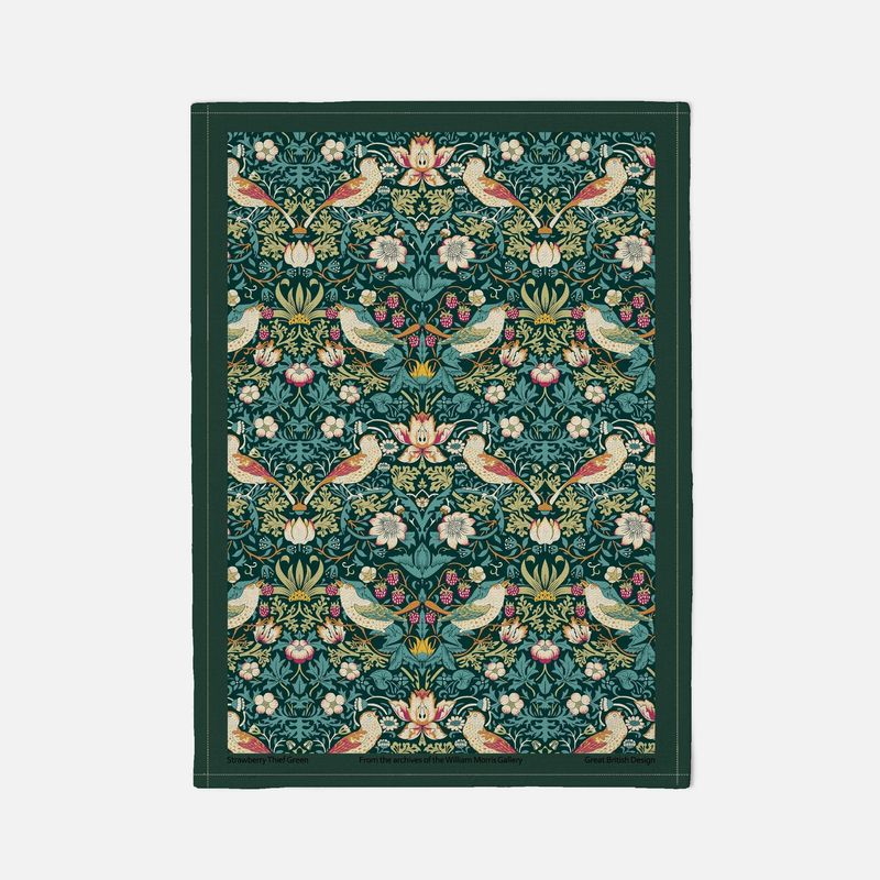 William Morris Strawberry Thief Dark Green Tea Towel