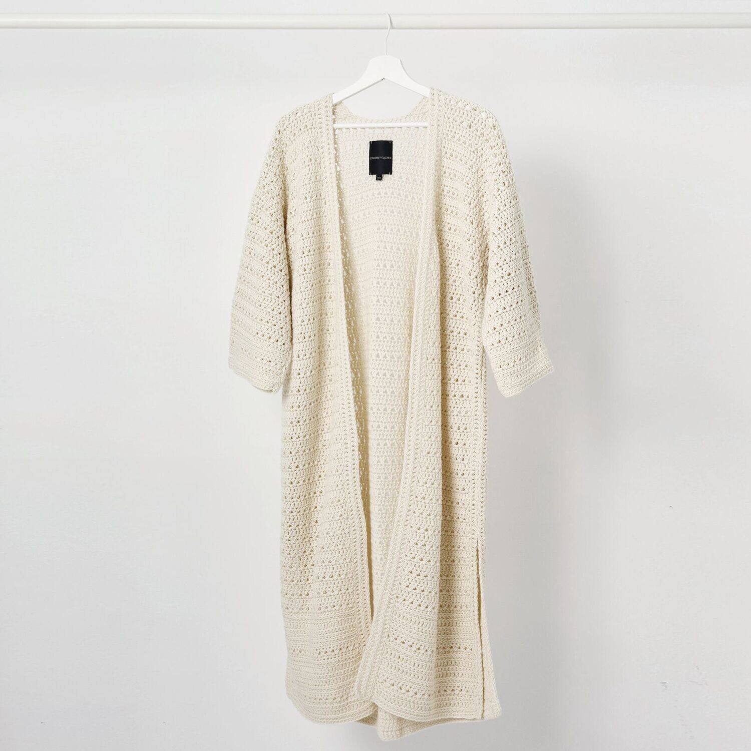 Langer Häkel-Mantel LYAN KIMONO, Farbe: ecru, Größe: XS/S