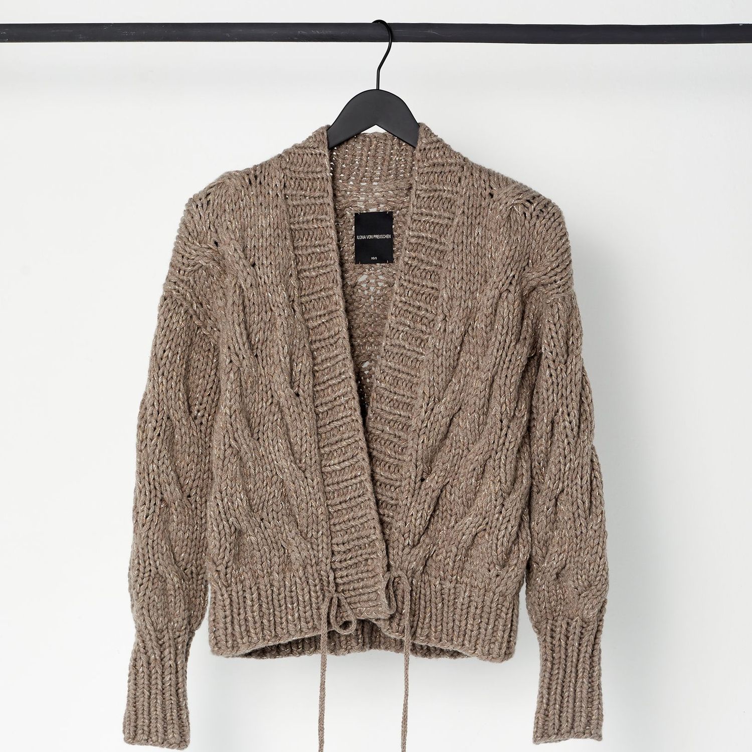 Handstrick-Cardigan BESA, Größe: XS/S, Farbe: schlamm/Lurex