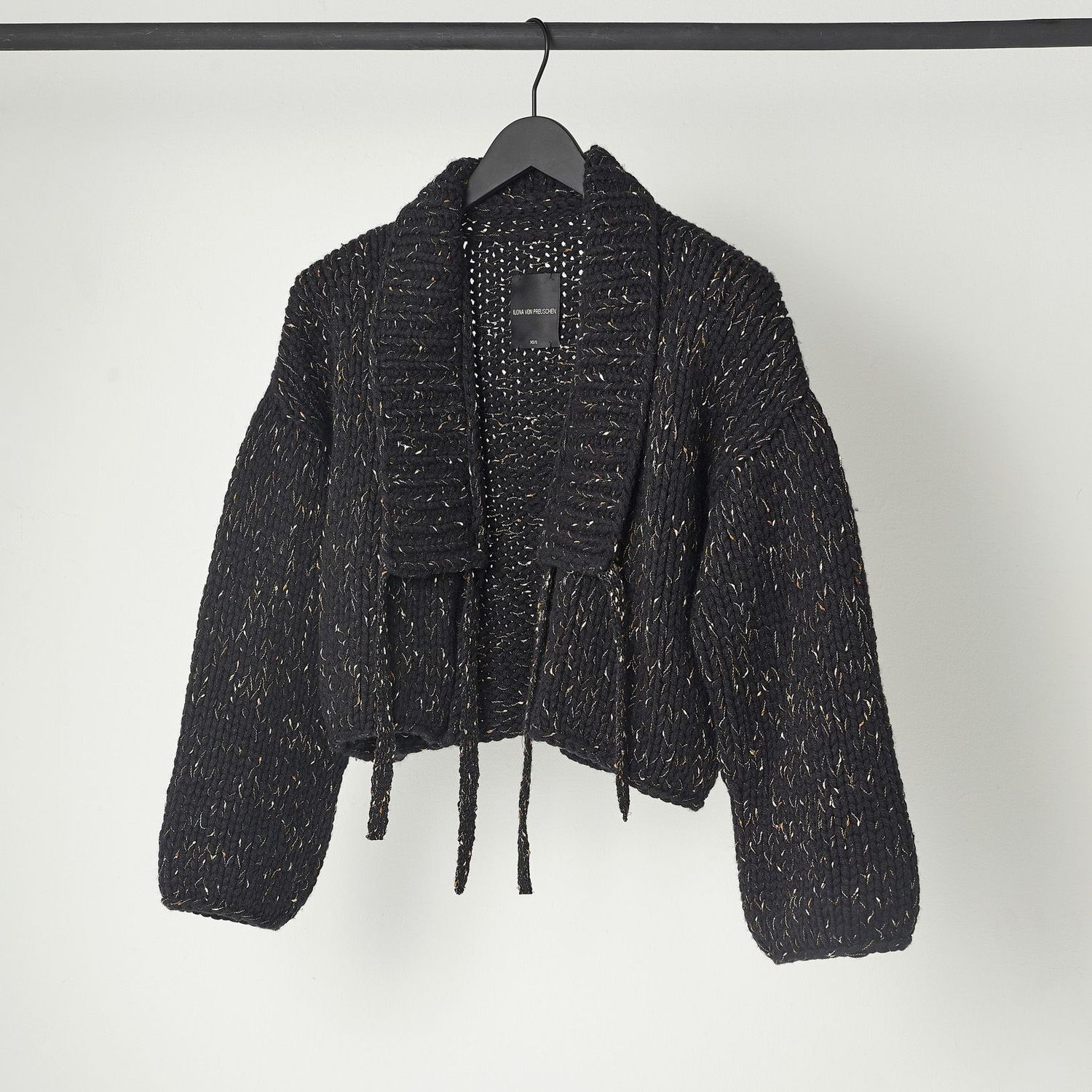 Handstrick-Cardigan WANDA TWEED, Größe: XS/S, Farbe: schwarz/Tweed