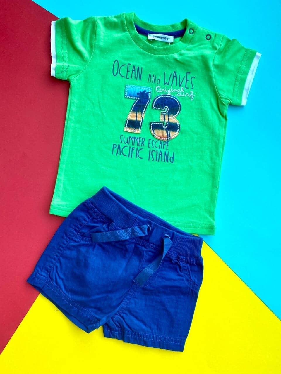 Set short navy tshirt verde 73