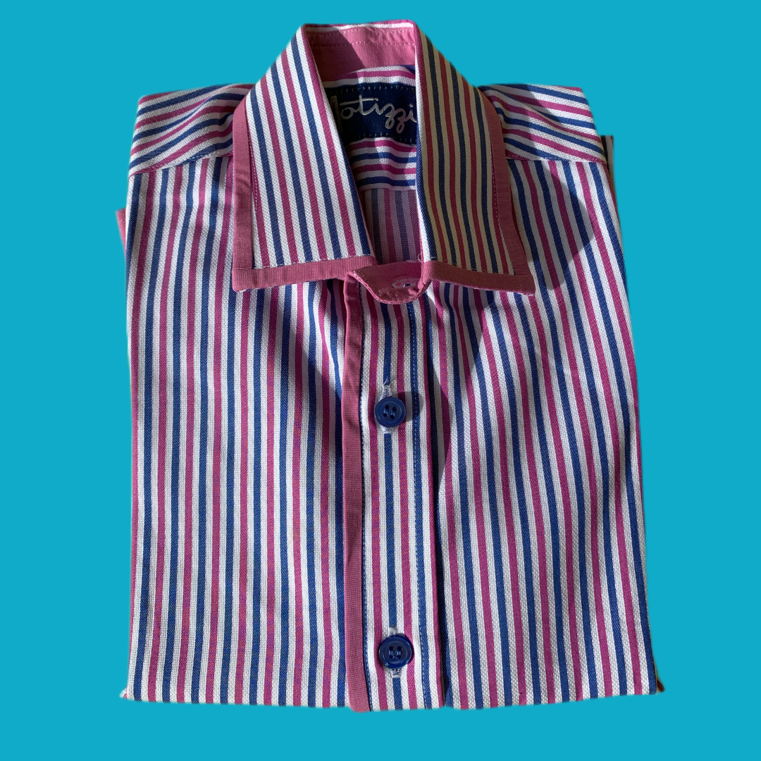 Camisa rayitas azul y magenta