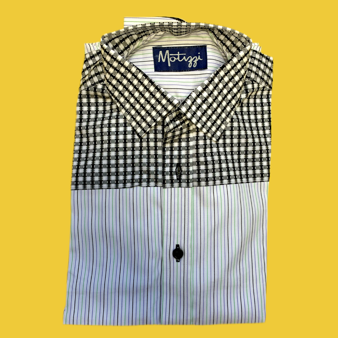 Camisa blanca cuadritos negros