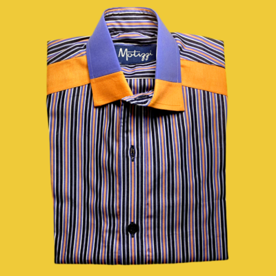 Camisa naranja, morado y azul