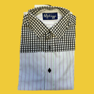 Camisa blanca cuadritos negros