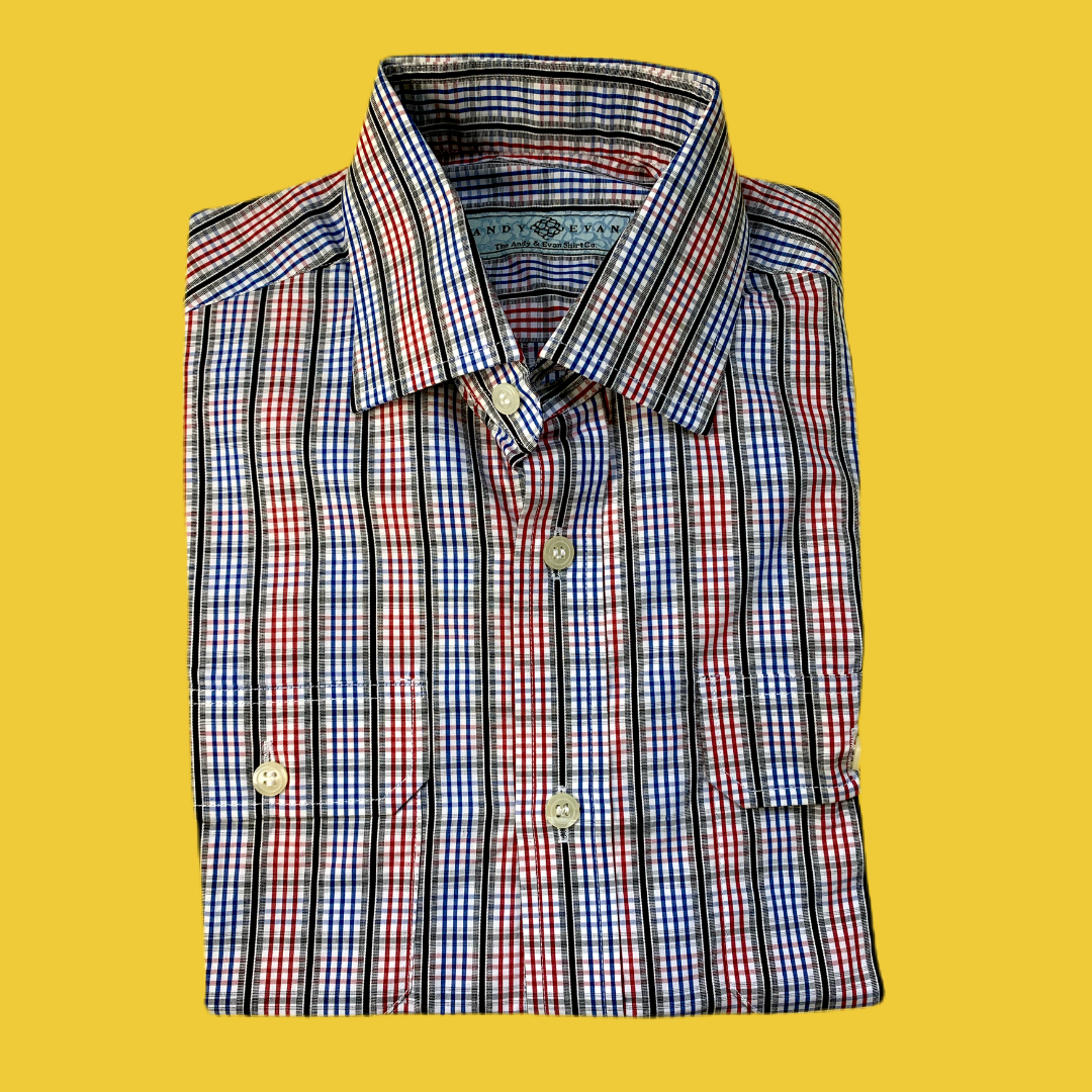 Camisa cuadros azul, negro y rojo