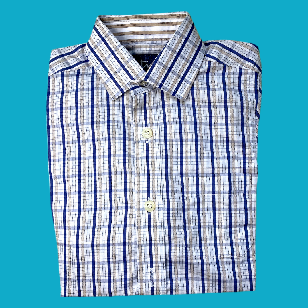 Camisa cuadros azul y beige