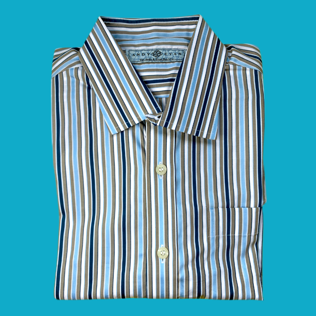 Camisa rayitas celeste y khaki