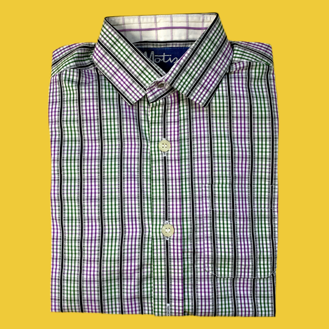 Camisa cuadros morado, negro, verde