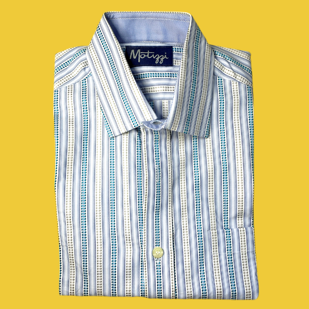 Camisa celeste, gris y turquesa