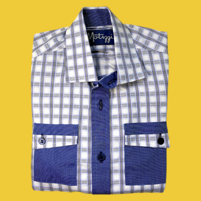 Camisa cuadros y bolsillos azul