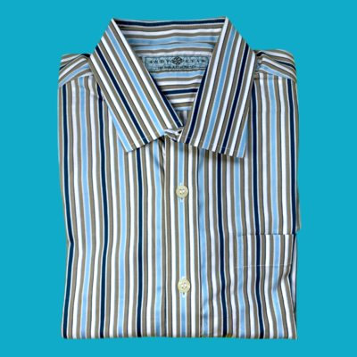 Camisa rayitas celeste y khaki