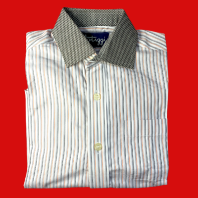 Camisa rayitas gris y naranja