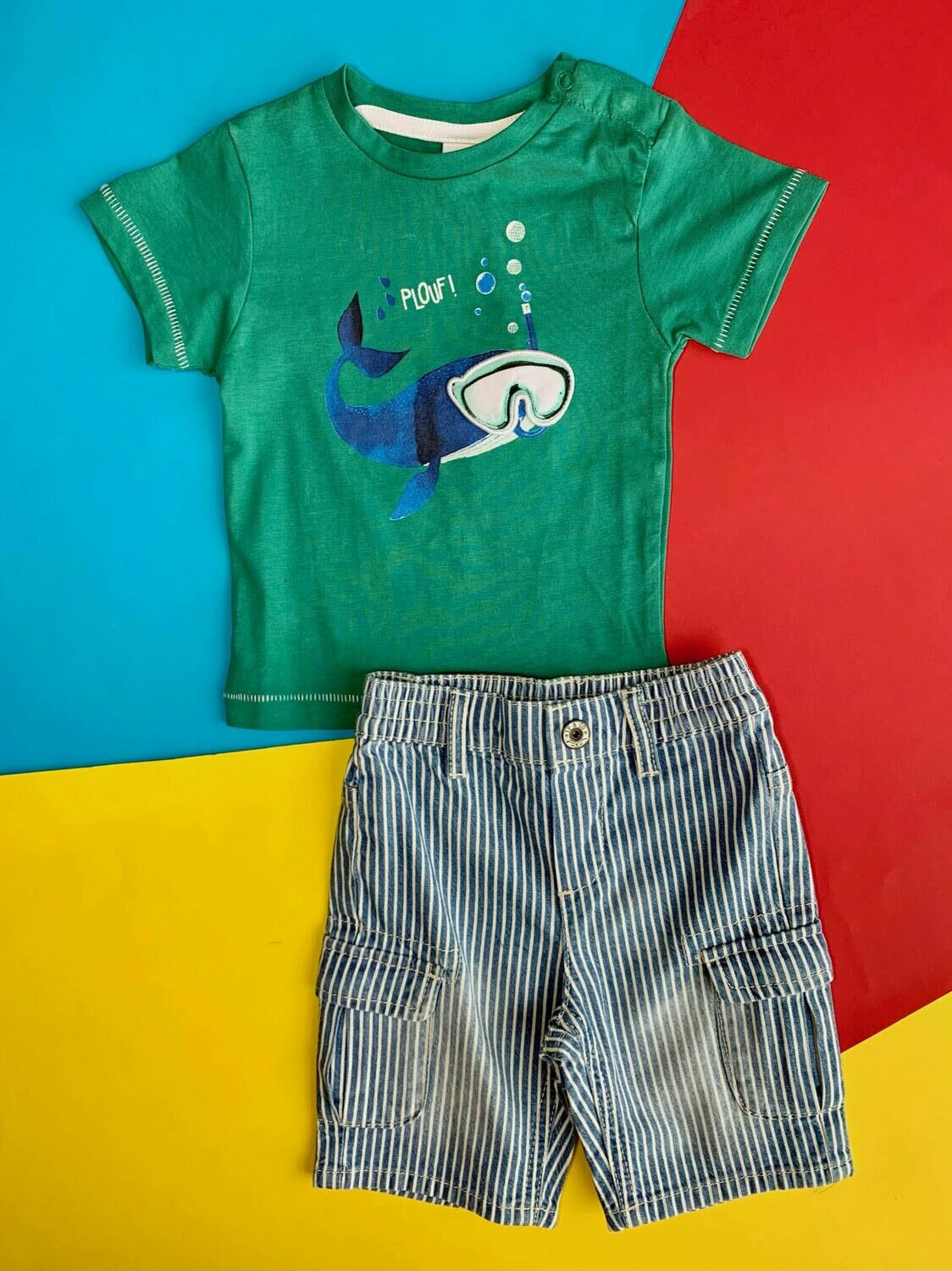 Set berm rayitas Tshirt verde ballena