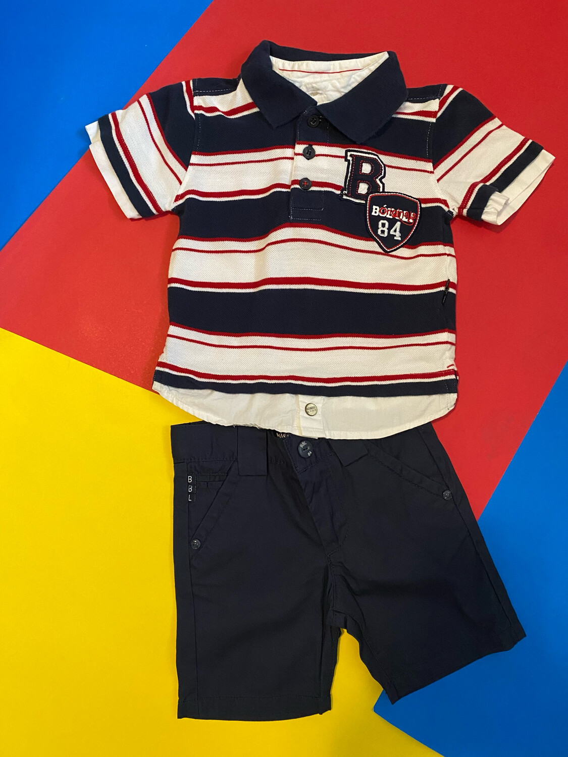 Set berm navy polo rayas  navy/rojo
