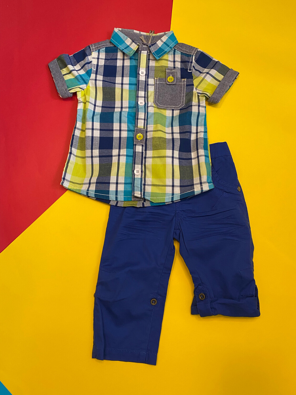 Set Pant azul camisa plaid