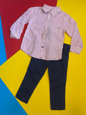 Set pant azul camisa ML rayas pink