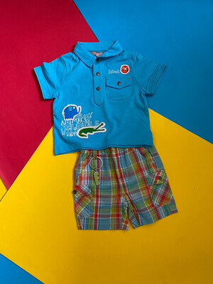 Set berm plaid polo celeste