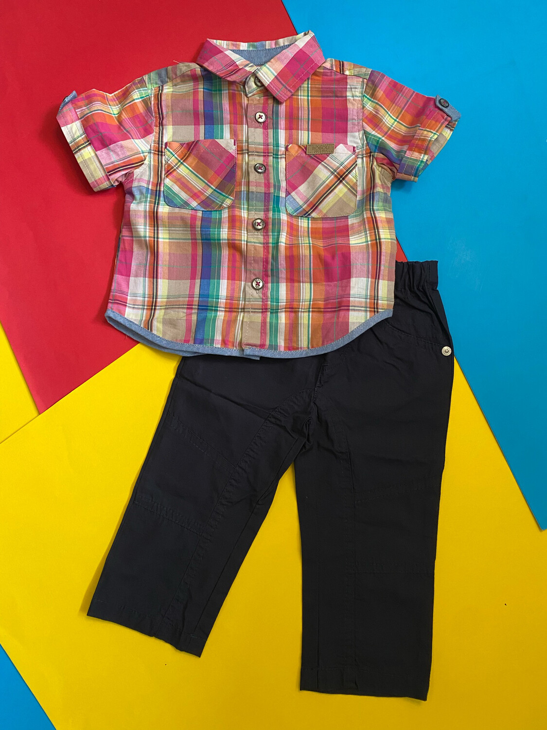 Set pant navy camisa MC plaid