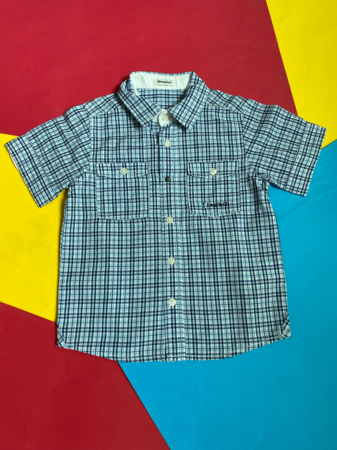 Camisa plaid celeste azul MC