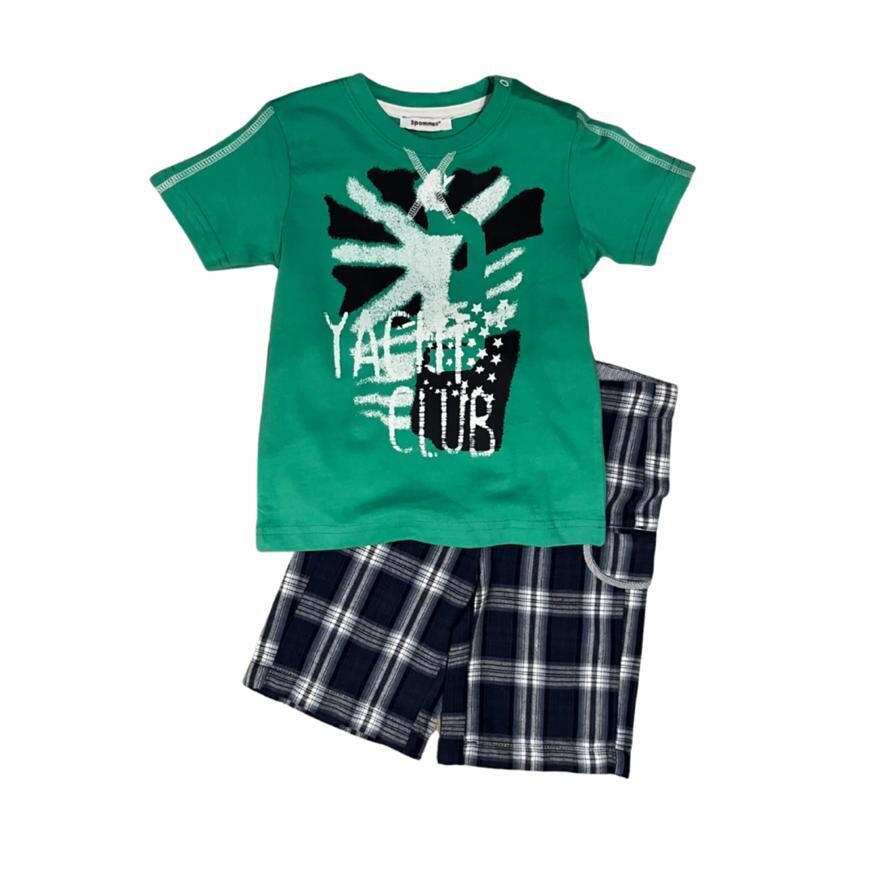 Set short plaid azul tshirt verde