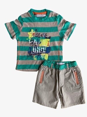 Set short khaki tshirt rayas verde