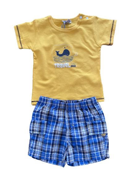 Set short plaid tshirt amarillo Whale