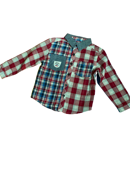 Camisa ML plaid roja y denim